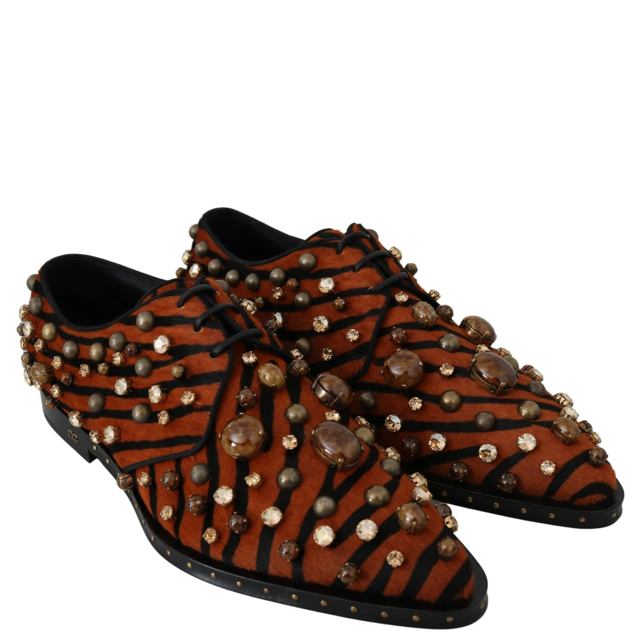 Orange Pony Hair Crystal Dress Broque Shoes