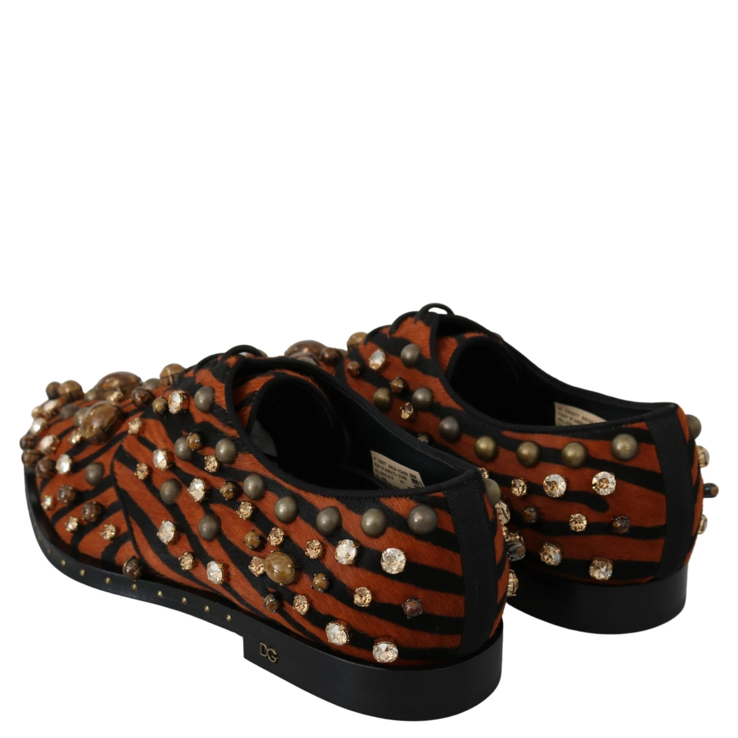 Orange Pony Hair Crystal Dress Broque Shoes