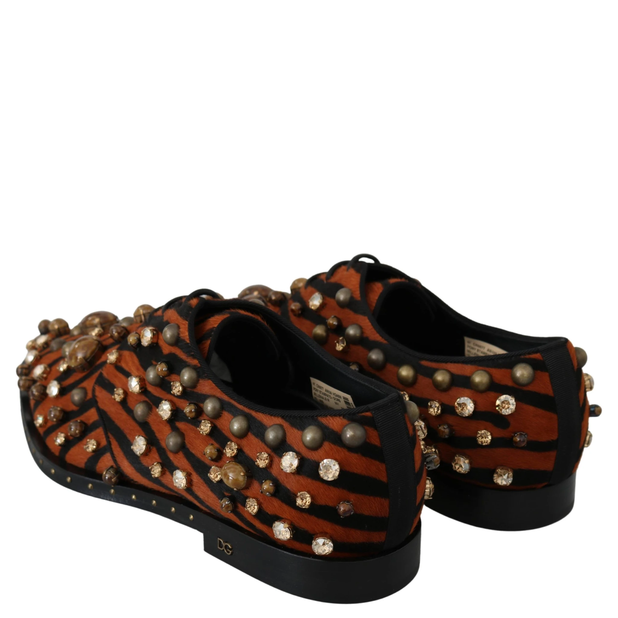 Orange Pony Hair Crystal Dress Broque Shoes