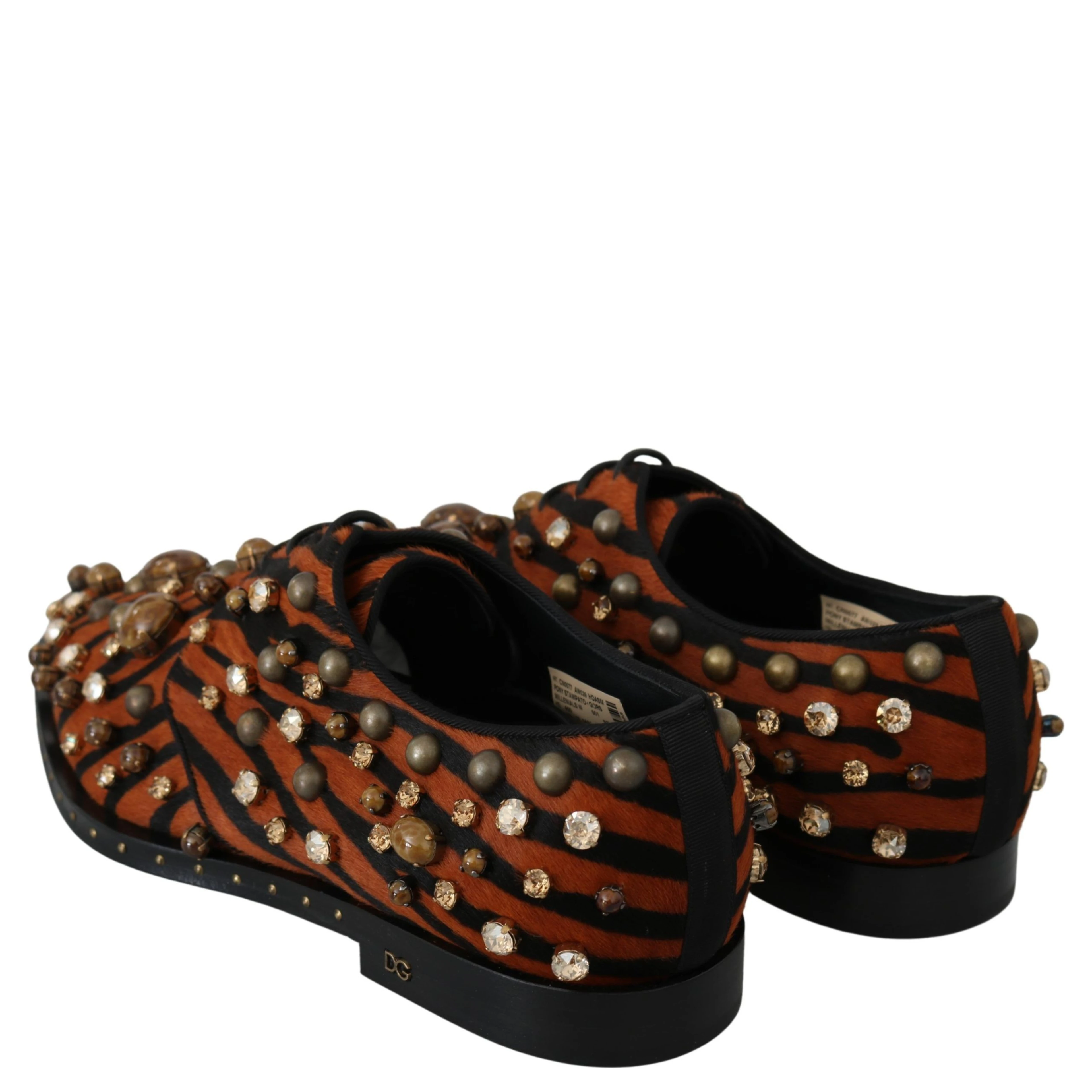 Orange Pony Hair Crystal Dress Broque Shoes