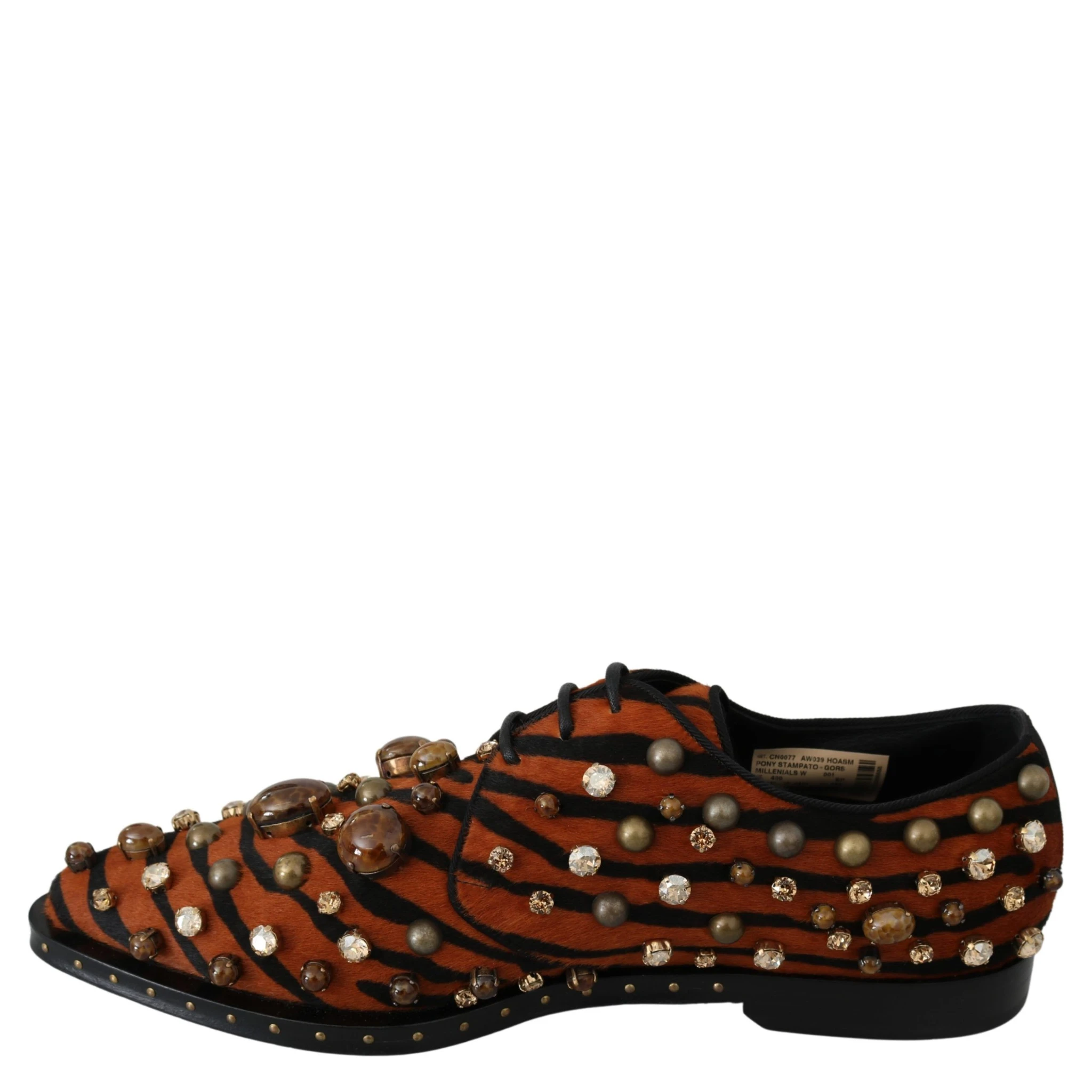 Orange Pony Hair Crystal Dress Broque Shoes