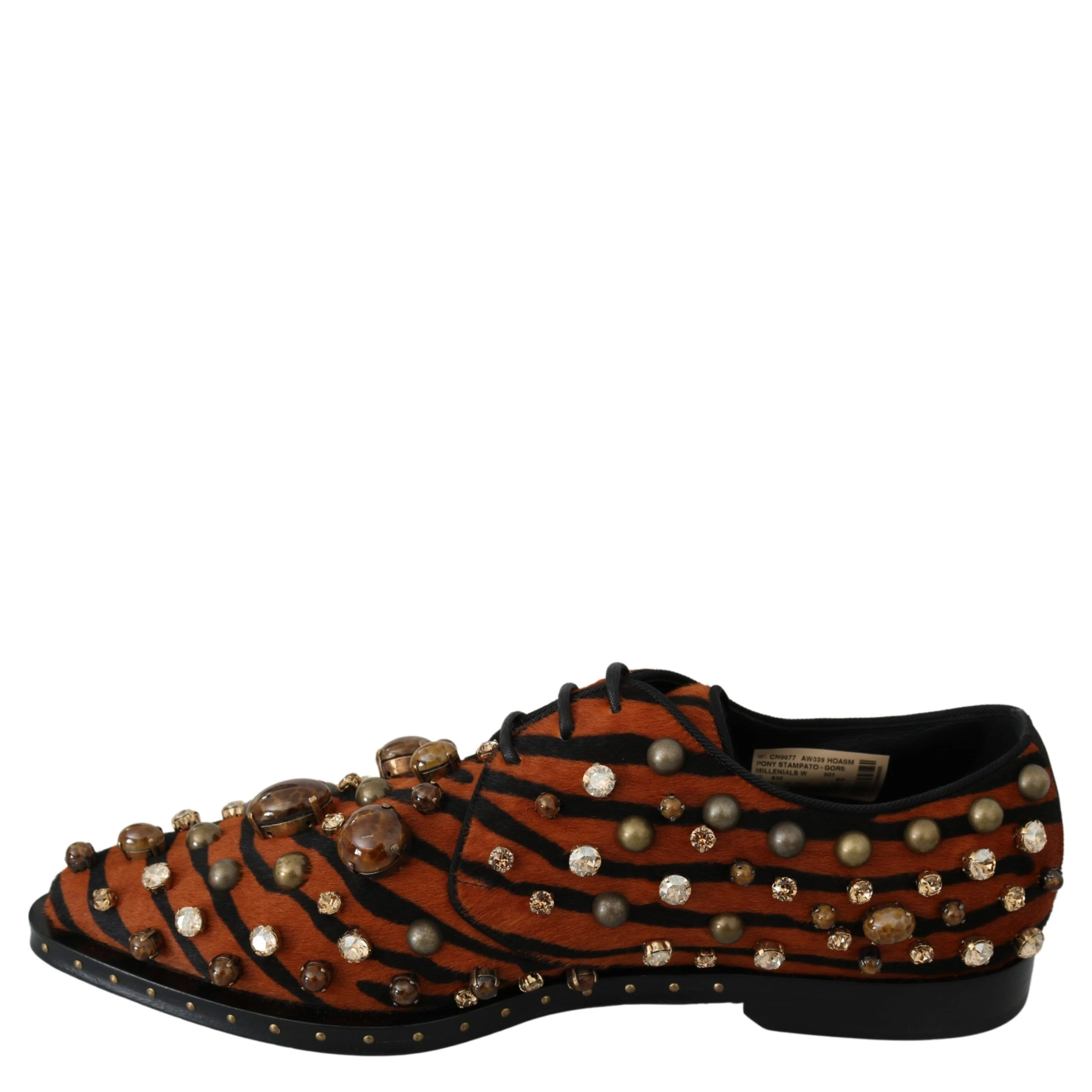 Orange Pony Hair Crystal Dress Broque Shoes
