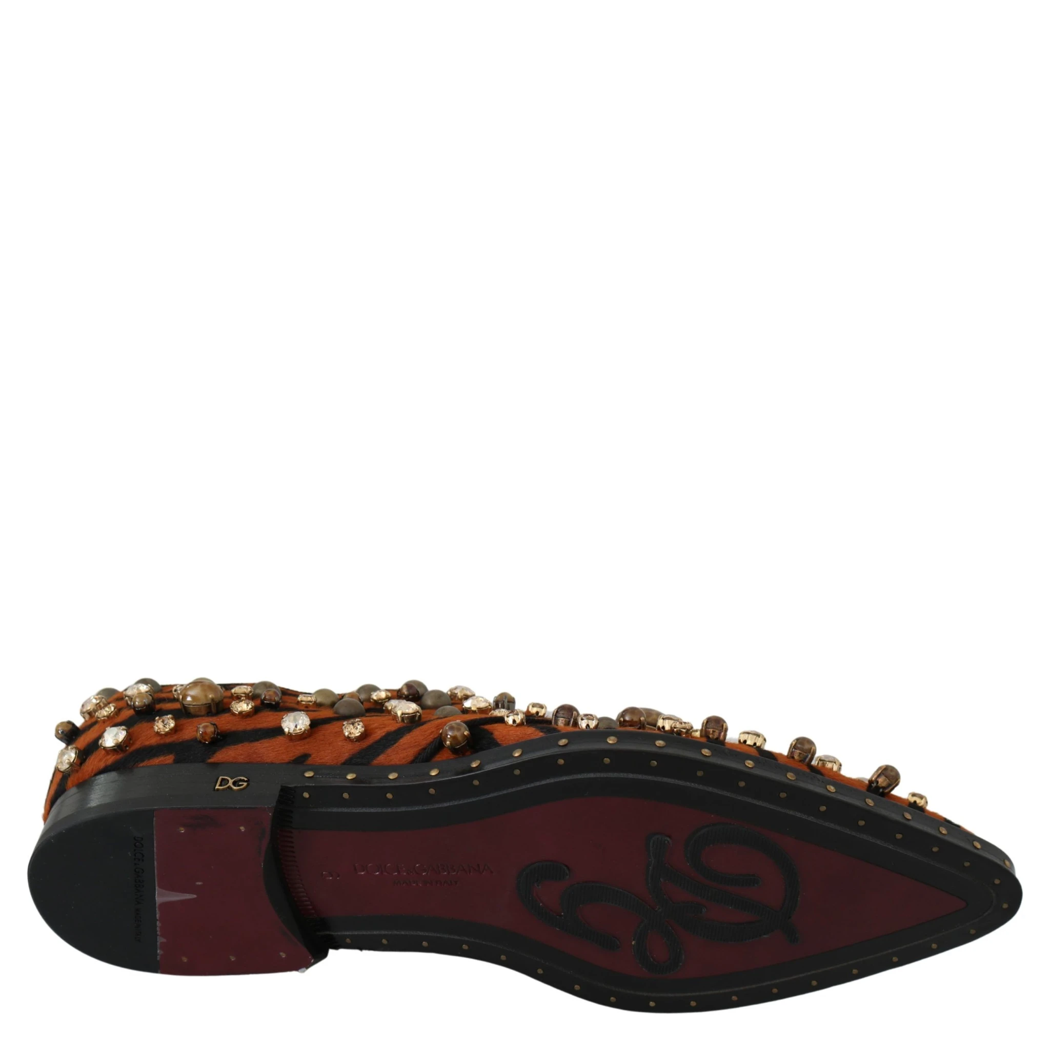 Orange Pony Hair Crystal Dress Broque Shoes