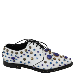 White Leather Crystals Dress Broque Shoes