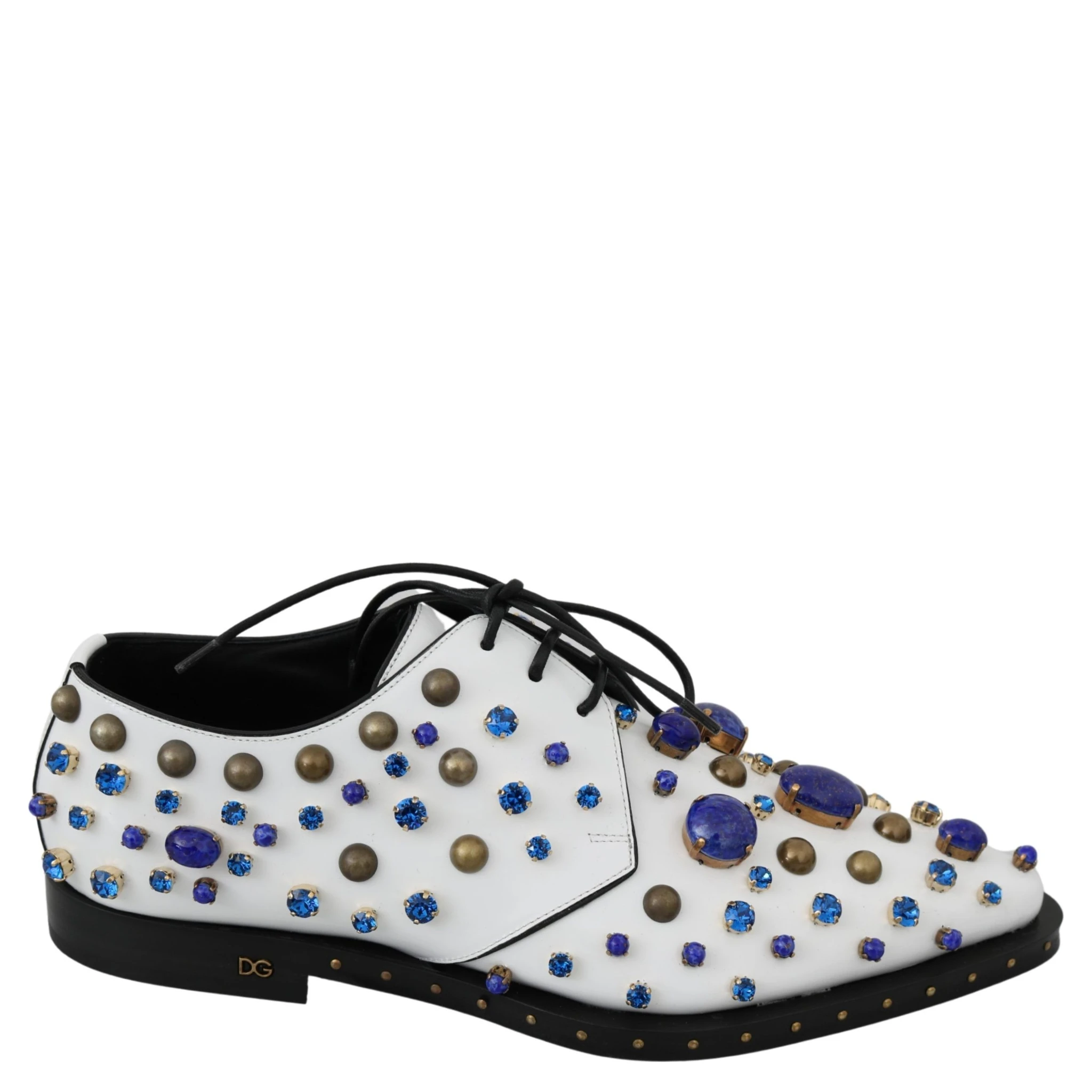 White Leather Crystals Dress Broque Shoes
