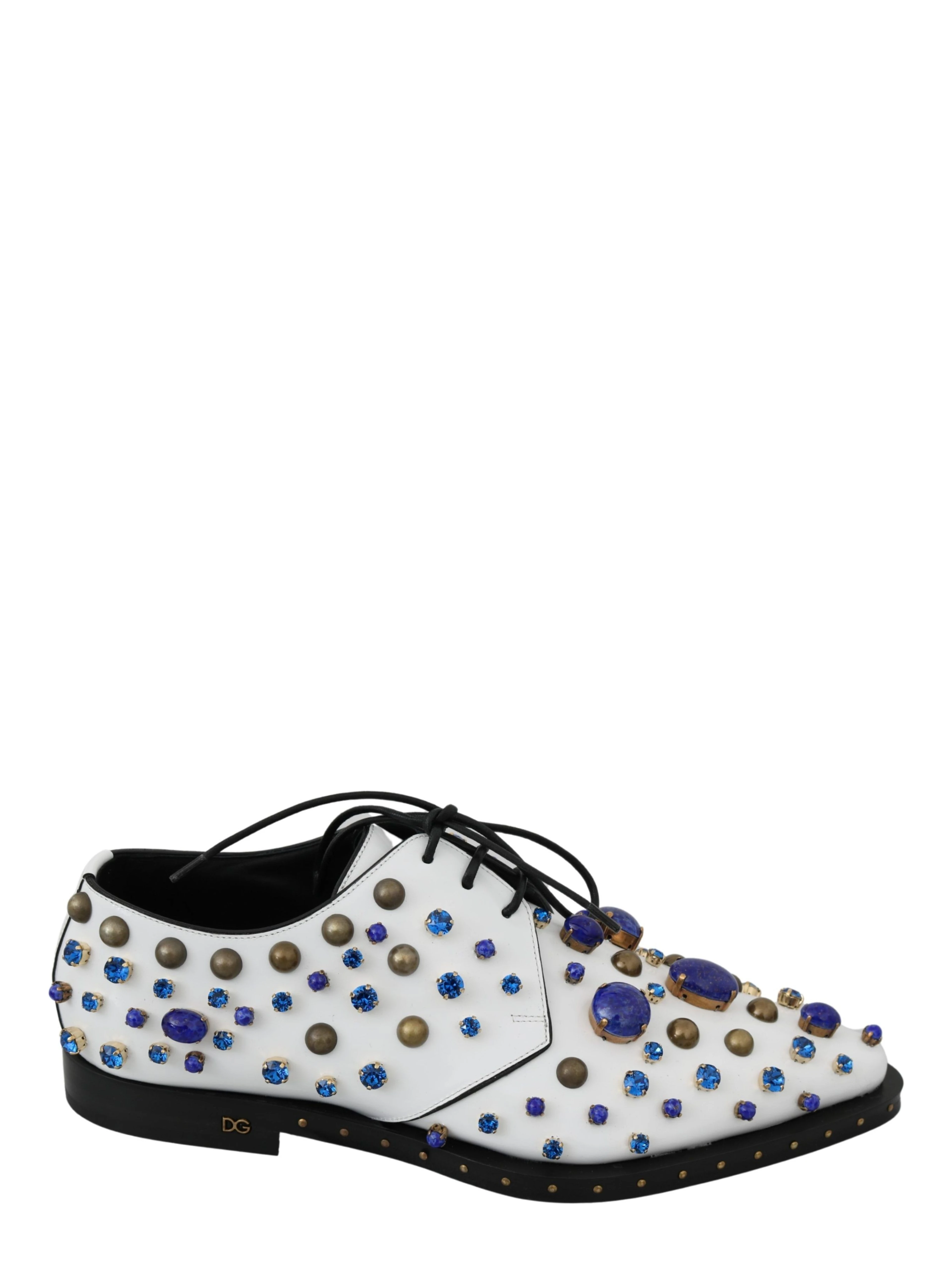 White Leather Crystals Dress Broque Shoes