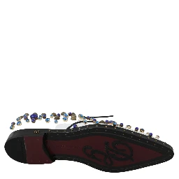 White Leather Crystals Dress Broque Shoes