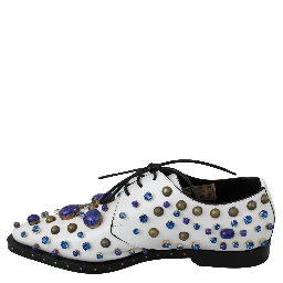 White Leather Crystals Dress Broque Shoes