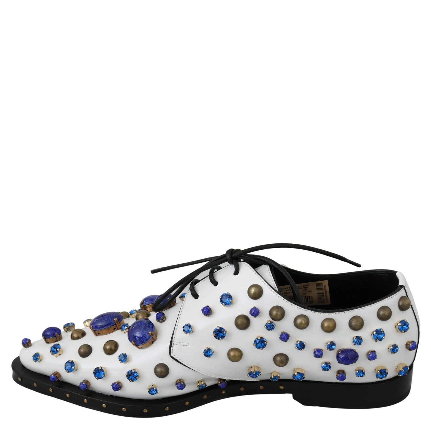 White Leather Crystals Dress Broque Shoes