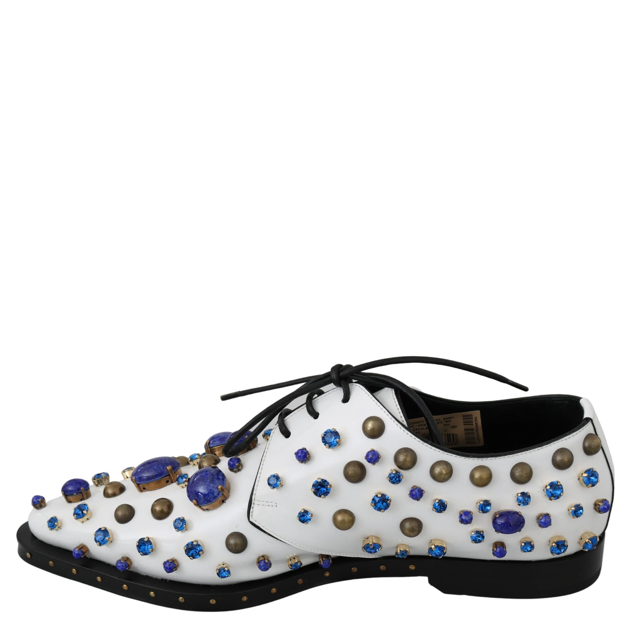 White Leather Crystals Dress Broque Shoes