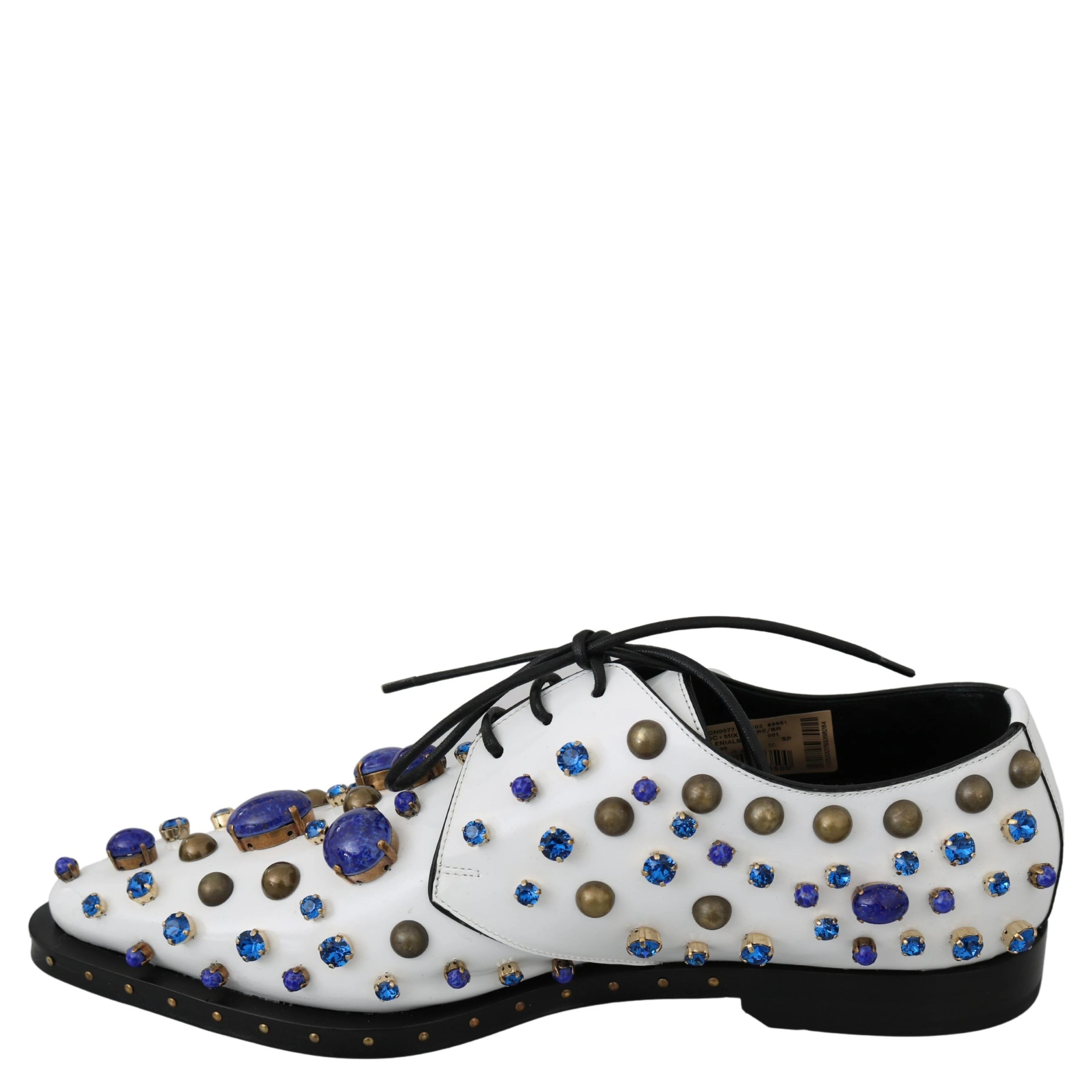 White Leather Crystals Dress Broque Shoes