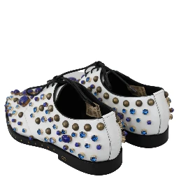White Leather Crystals Dress Broque Shoes