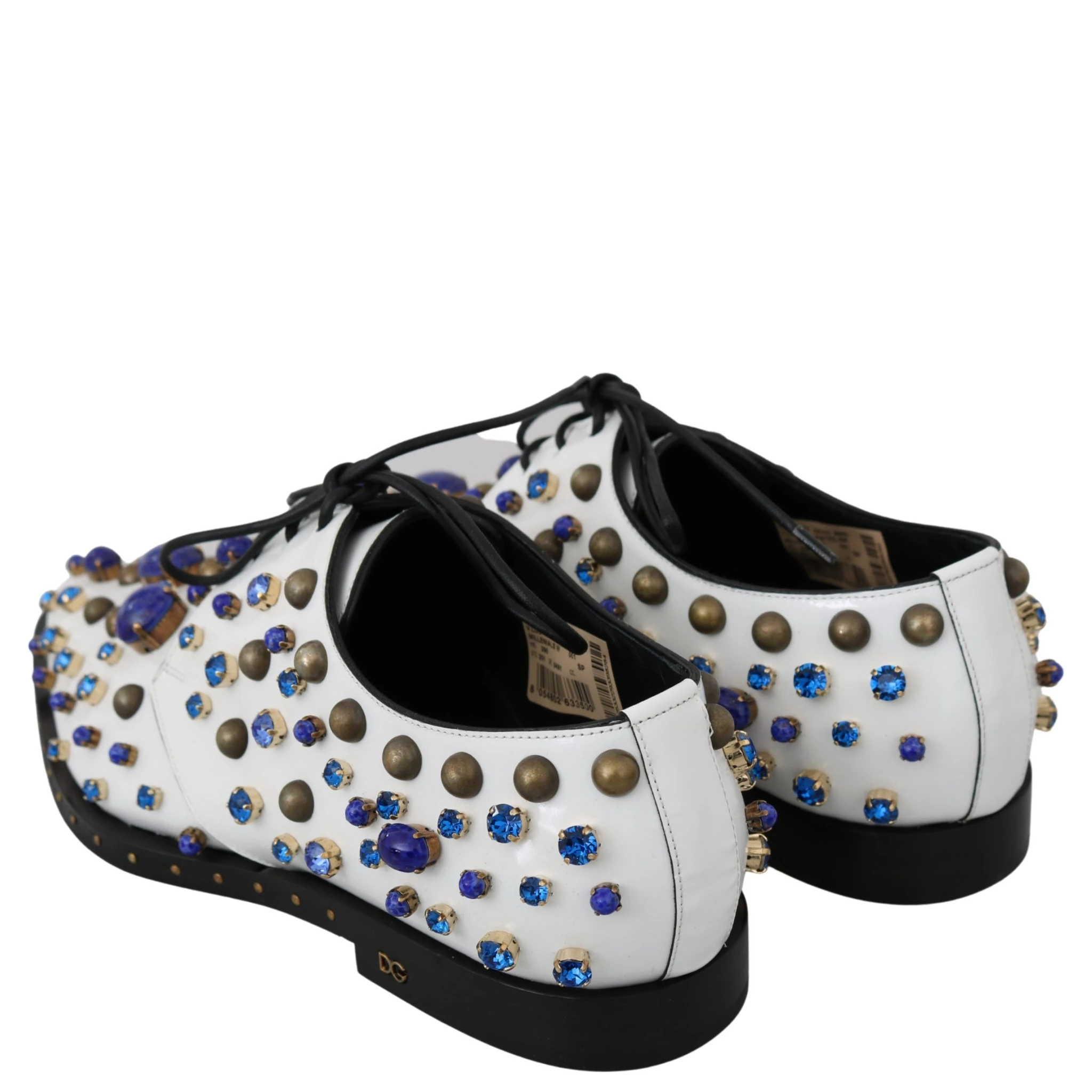 White Leather Crystals Dress Broque Shoes