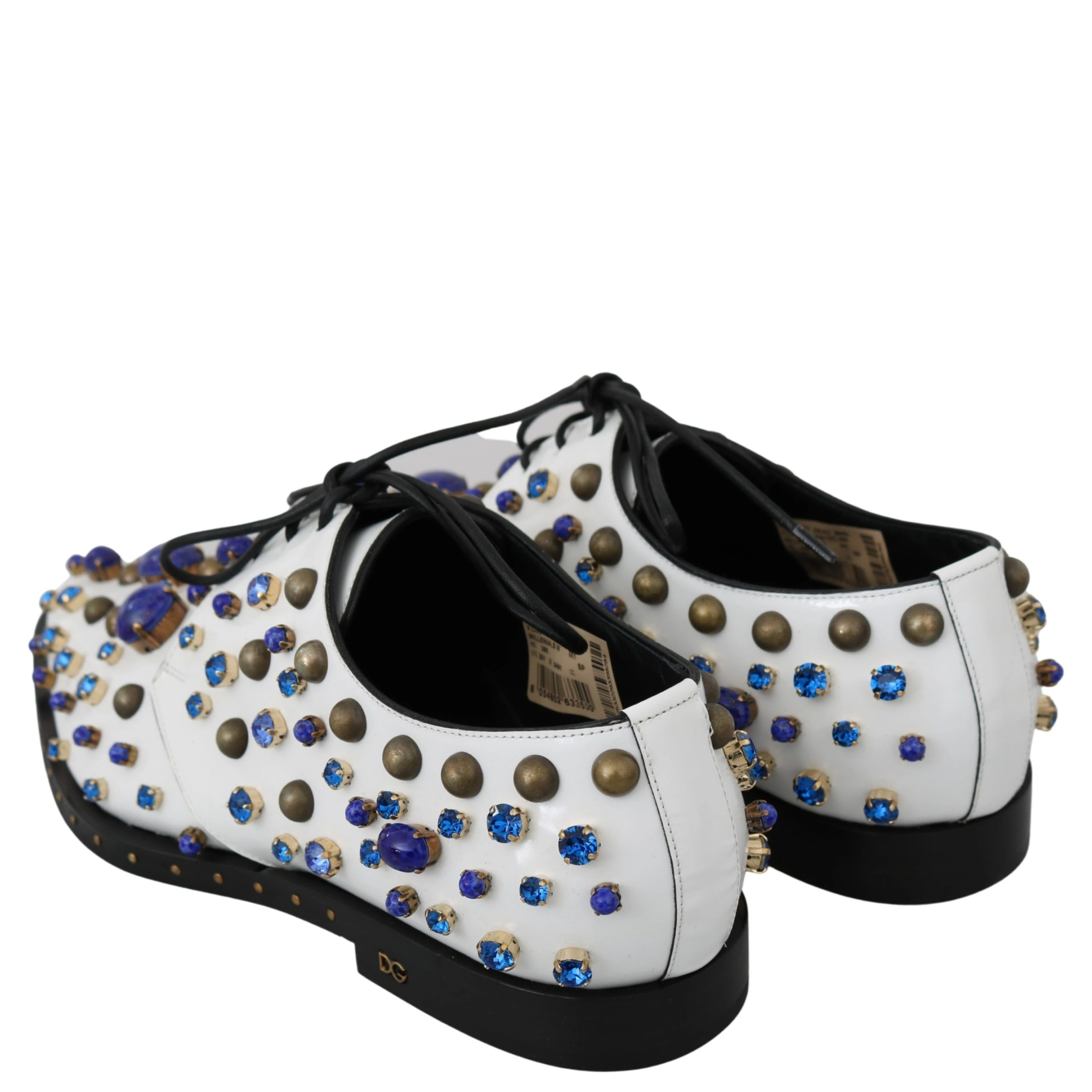 White Leather Crystals Dress Broque Shoes