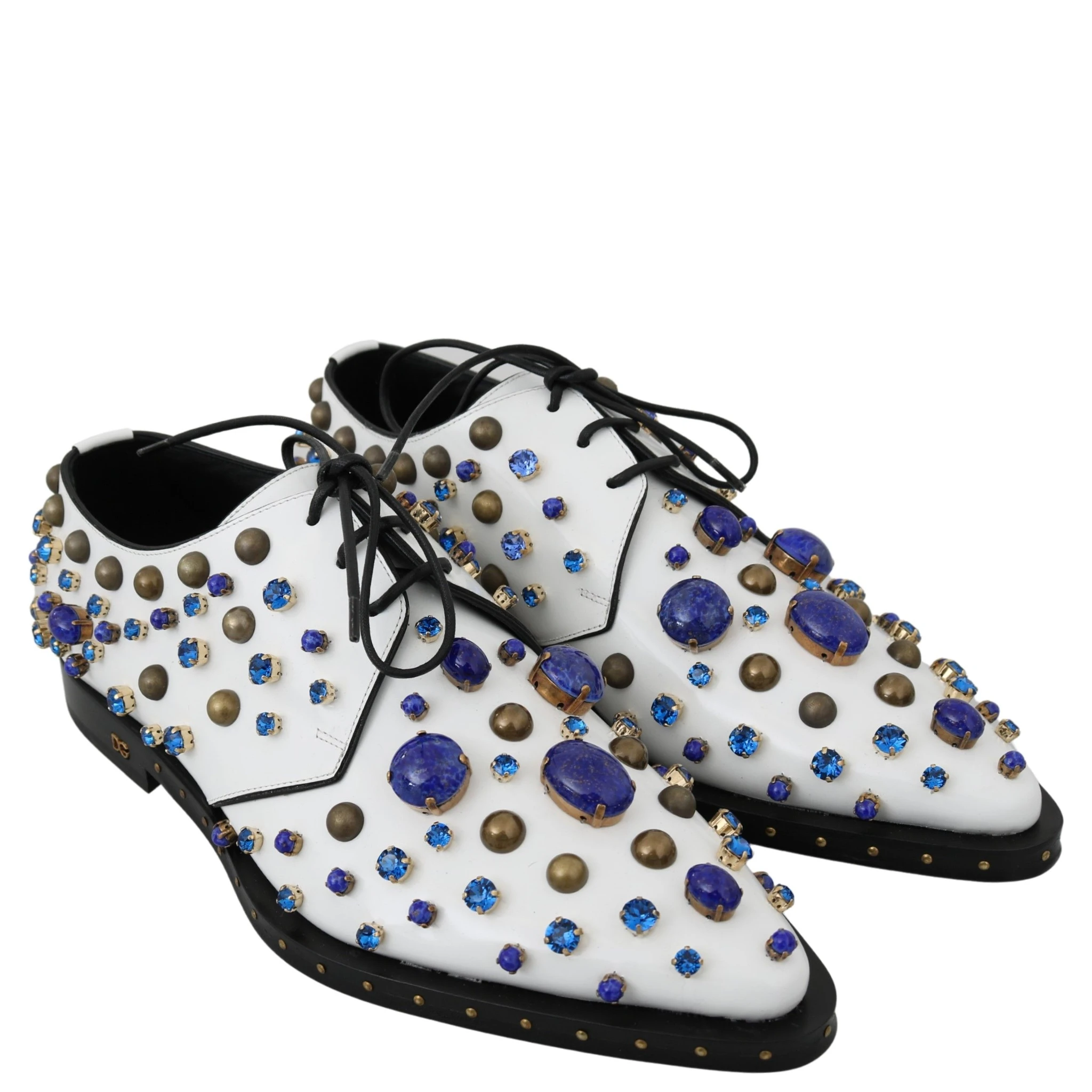 White Leather Crystals Dress Broque Shoes