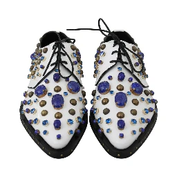 White Leather Crystals Dress Broque Shoes