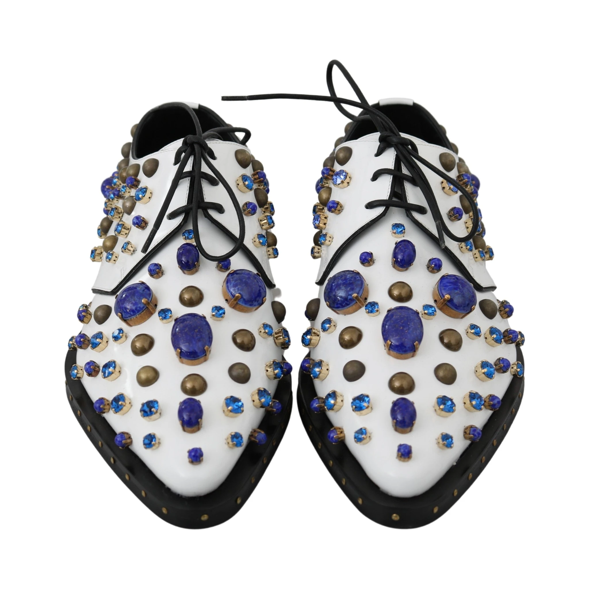 White Leather Crystals Dress Broque Shoes