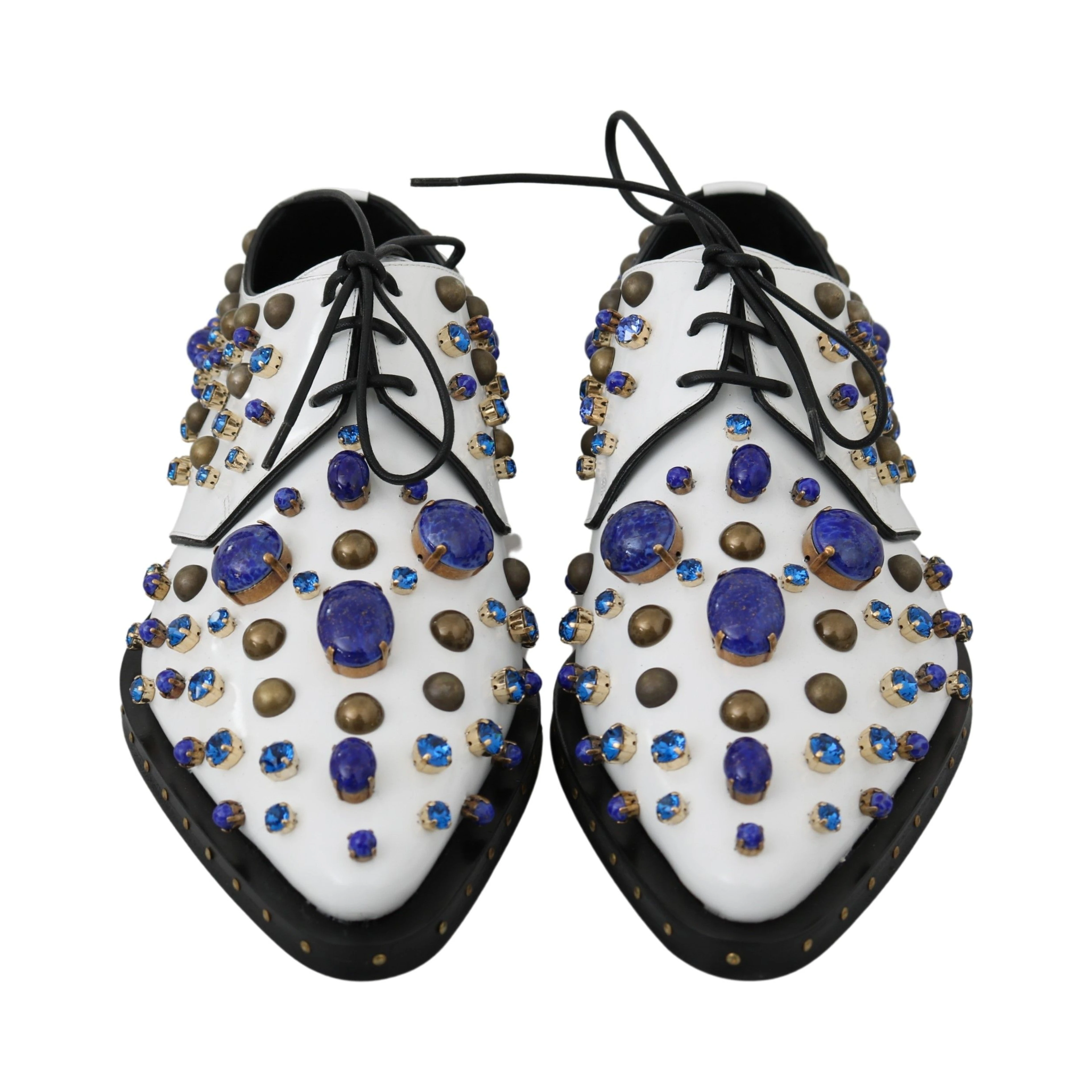 White Leather Crystals Dress Broque Shoes