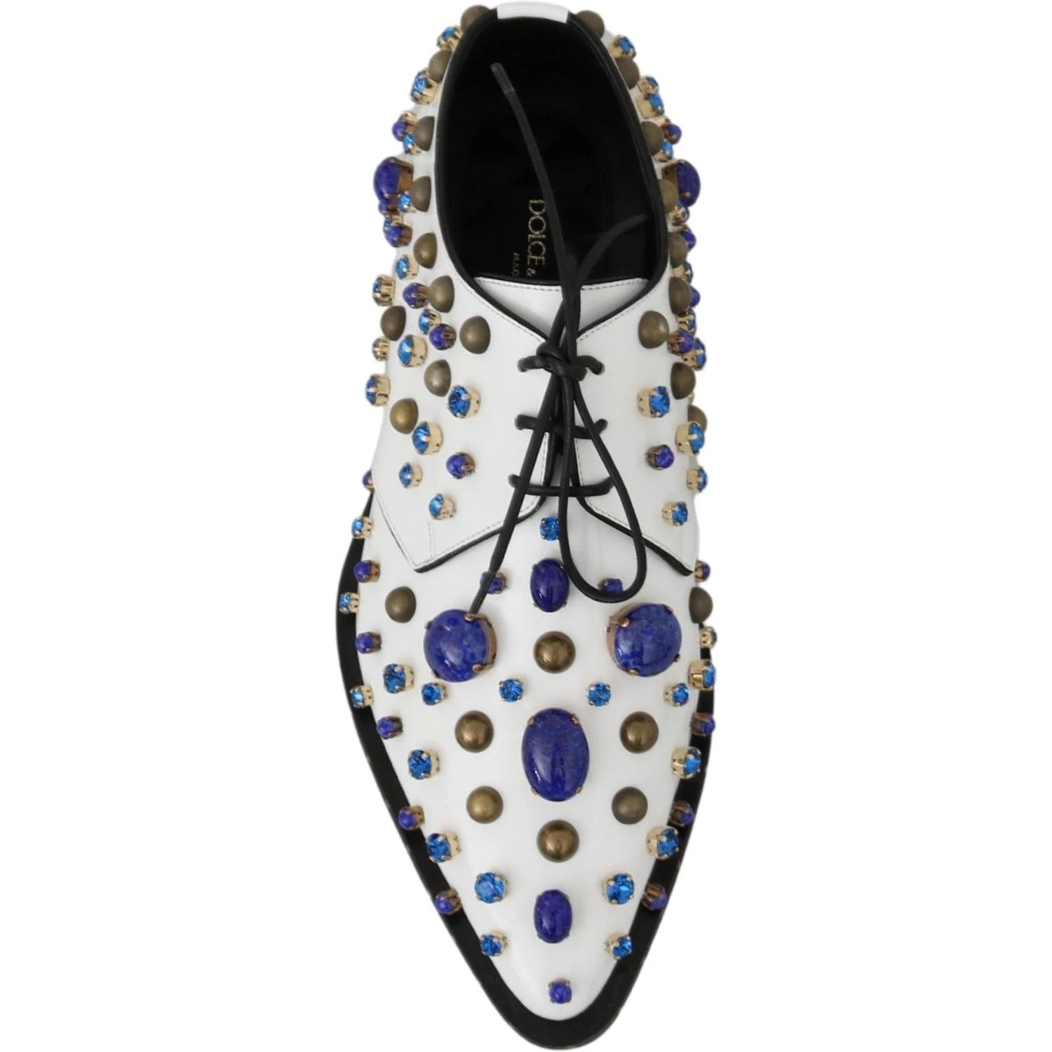White Leather Crystals Dress Broque Shoes