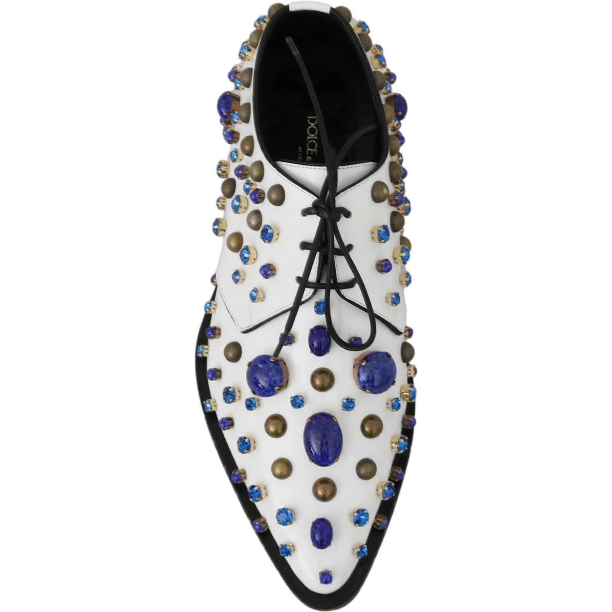 White Leather Crystals Dress Broque Shoes