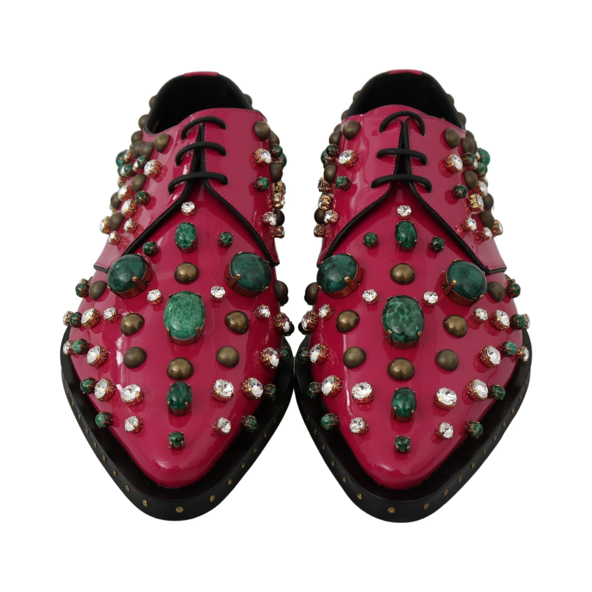 Pink Leather Crystals Dress Broque Shoes