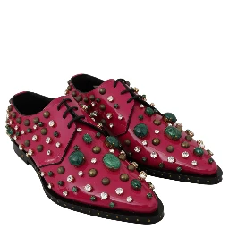 Pink Leather Crystals Dress Broque Shoes