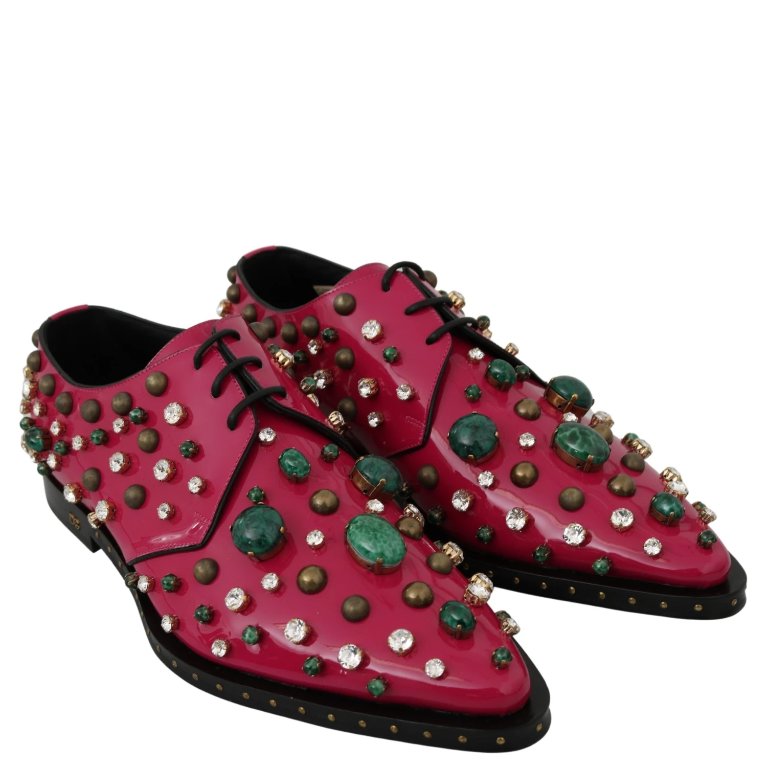 Pink Leather Crystals Dress Broque Shoes
