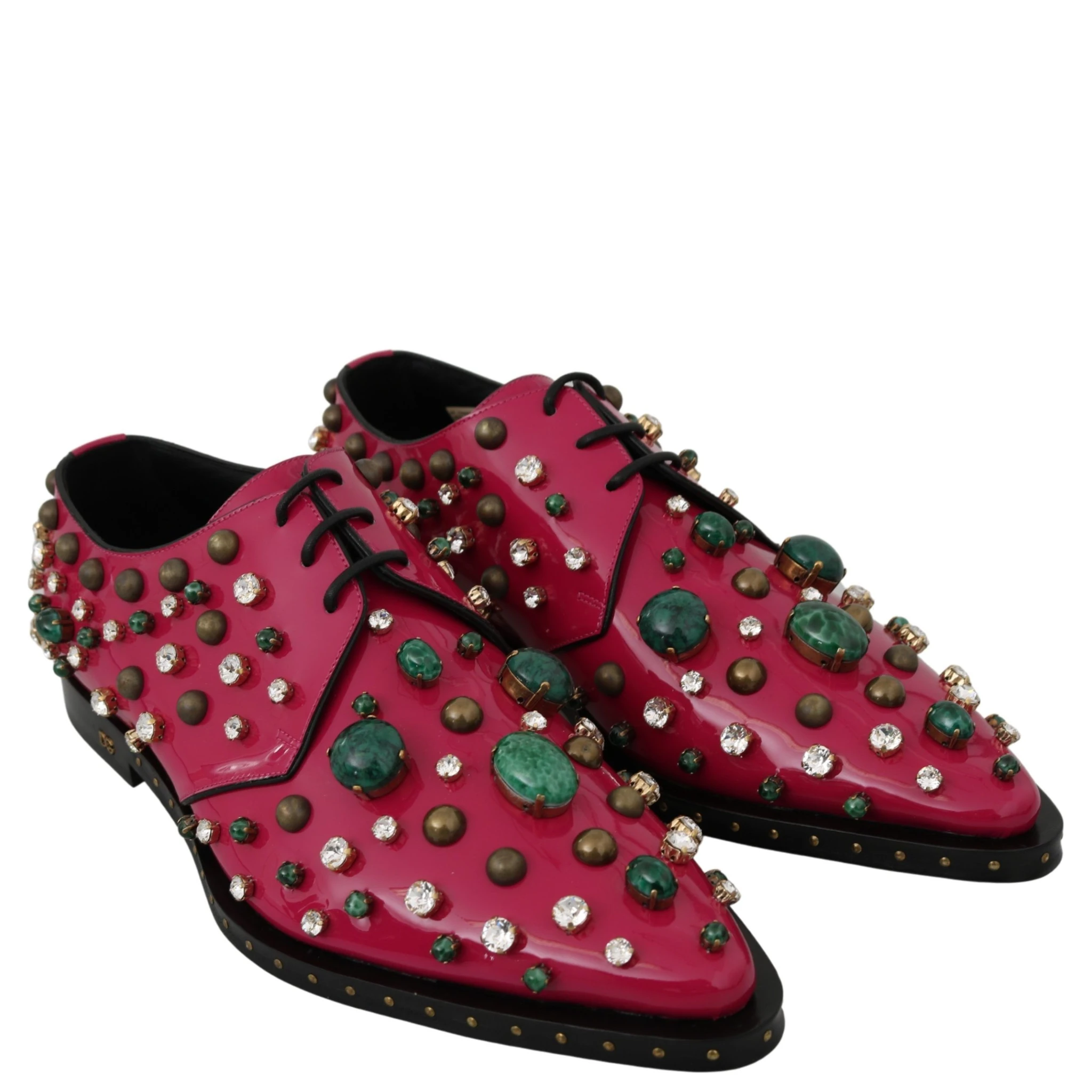 Pink Leather Crystals Dress Broque Shoes