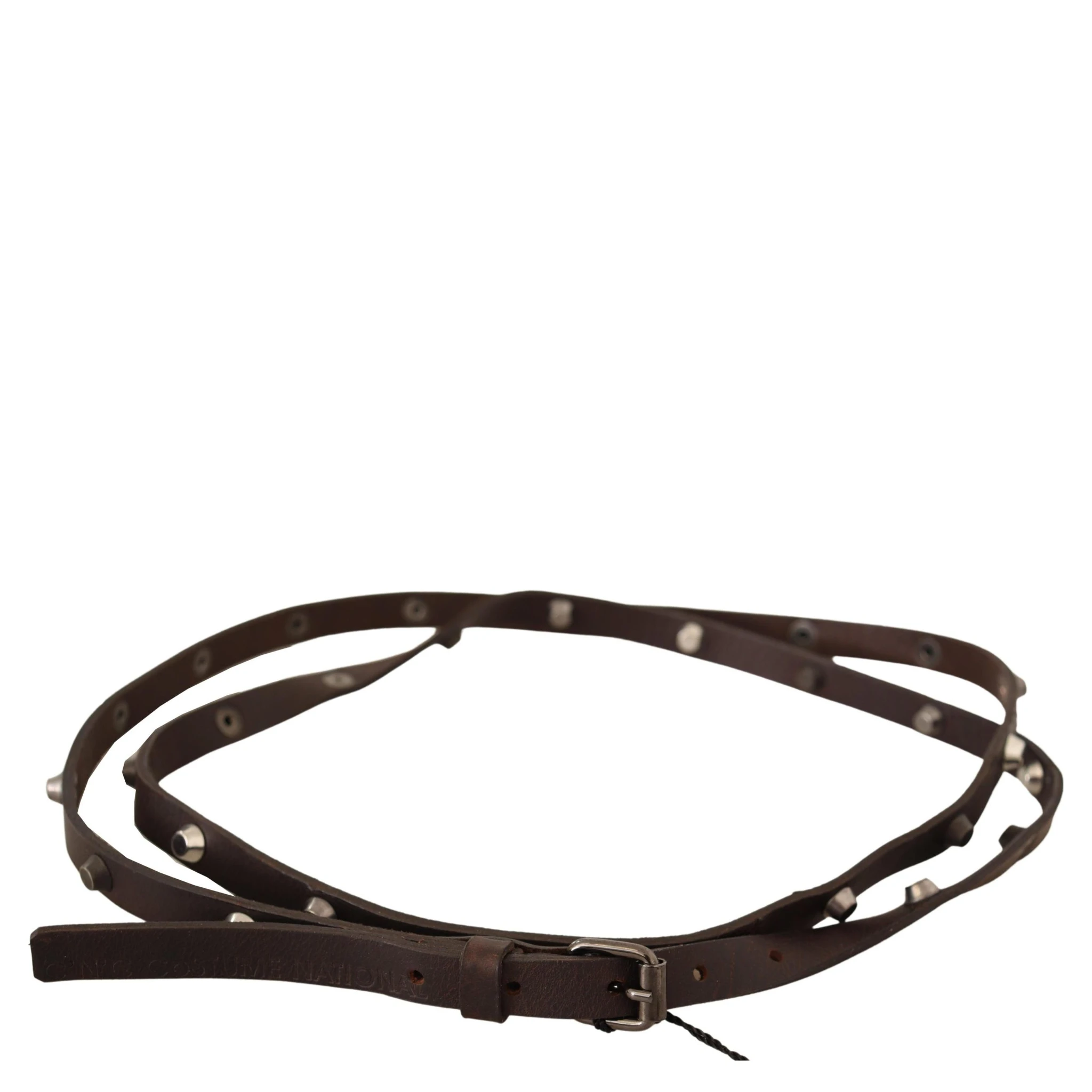 Brown Leather Silver Tone Buckle Belt