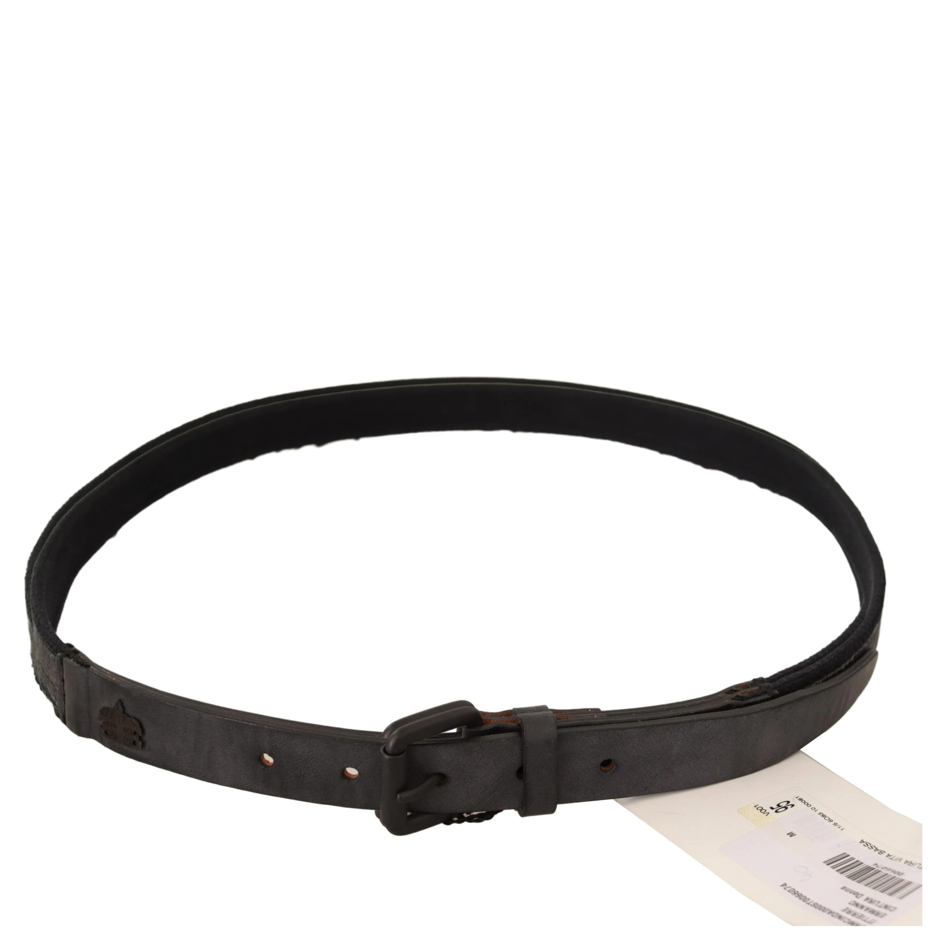 Black Leather Logo Buckle Waist Women Belt