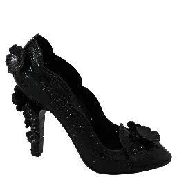Black Floral Crystal CINDERELLA Heels Shoes