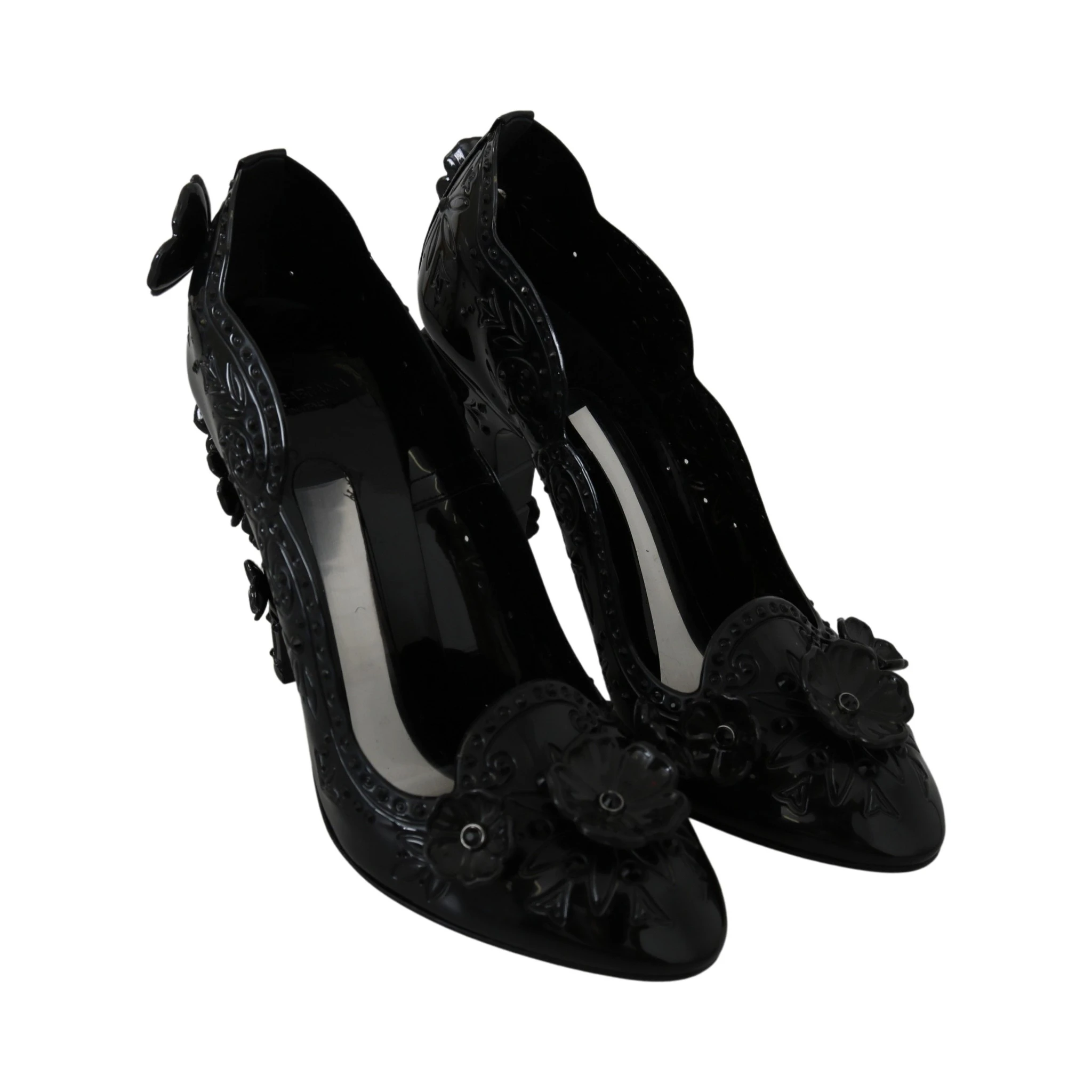 Black Floral Crystal CINDERELLA Heels Shoes