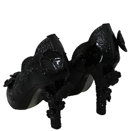 Black Floral Crystal CINDERELLA Heels Shoes