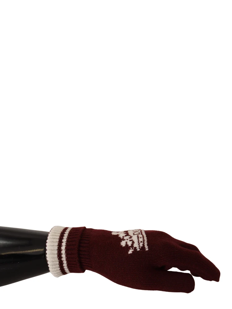 Red White D&G Logo Crown Cashmere Gloves