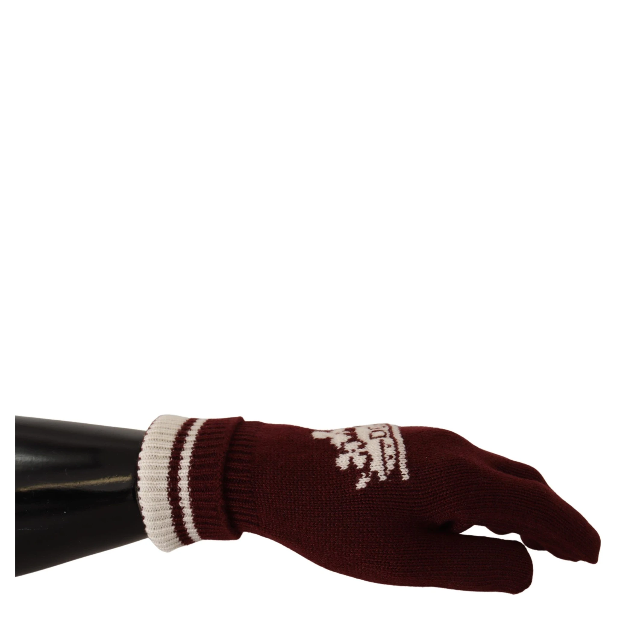Red White D&G Logo Crown Cashmere Gloves
