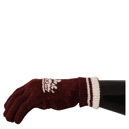 Red White D&G Logo Crown Cashmere Gloves