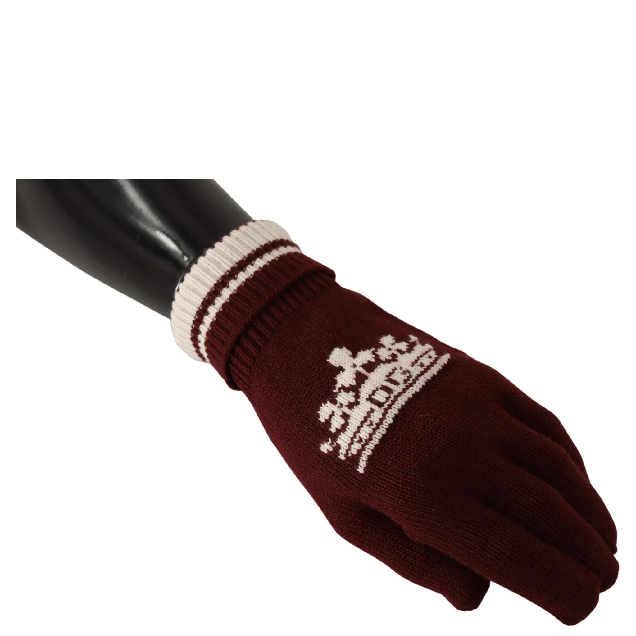 Red White D&G Logo Crown Cashmere Gloves