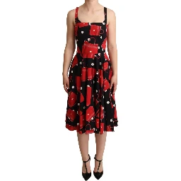 Black Red Bag Print A-line Mid Length Dress