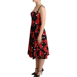 Black Red Bag Print A-line Mid Length Dress