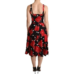 Black Red Bag Print A-line Mid Length Dress