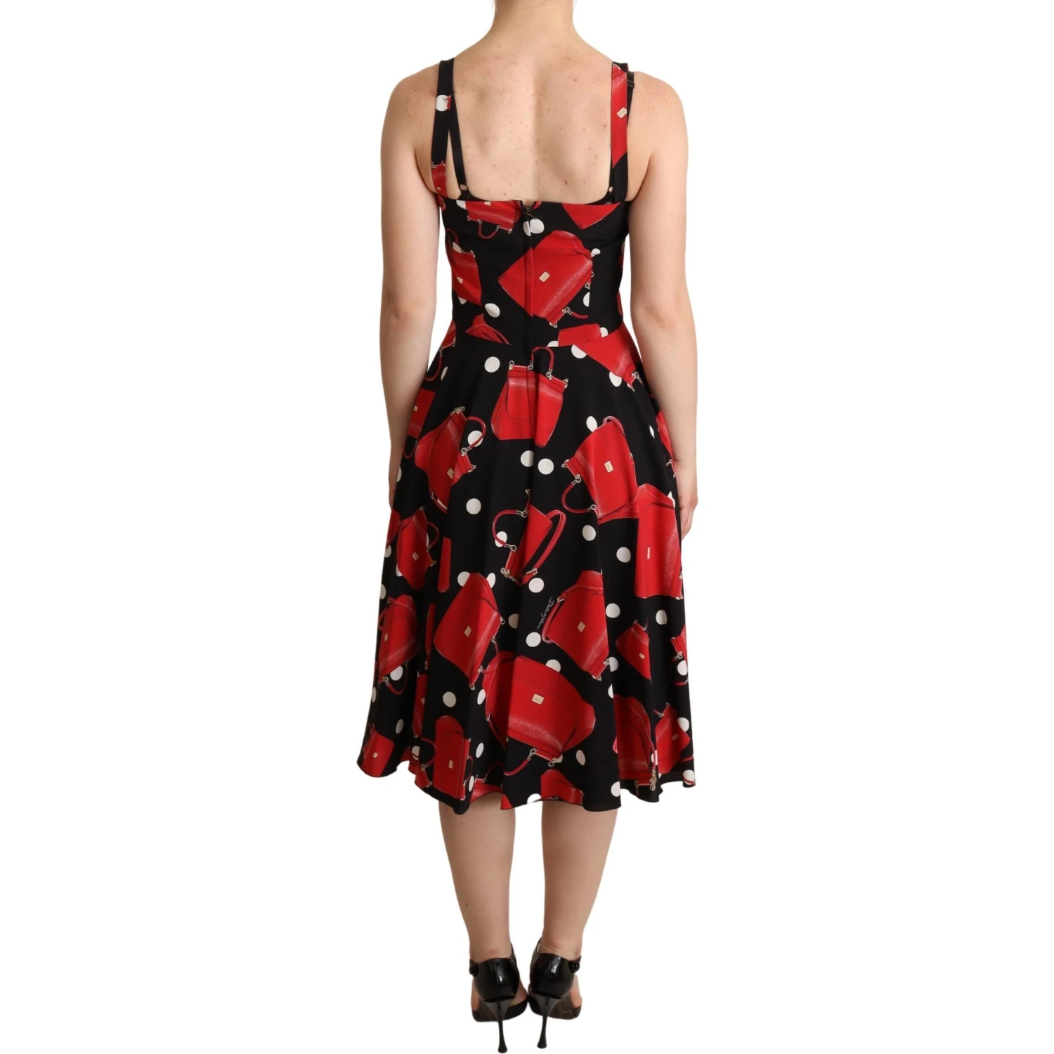 Black Red Bag Print A-line Mid Length Dress