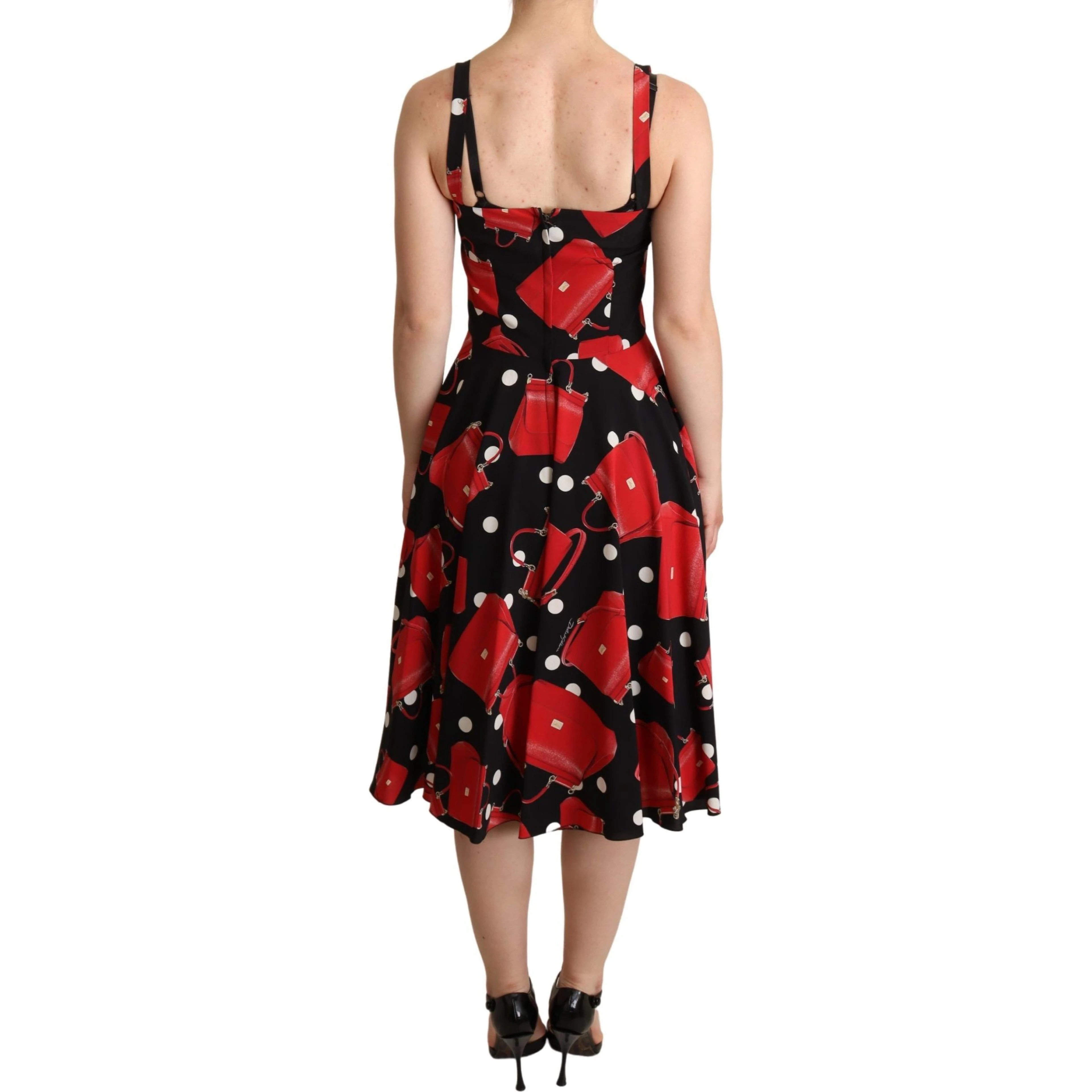 Black Red Bag Print A-line Mid Length Dress