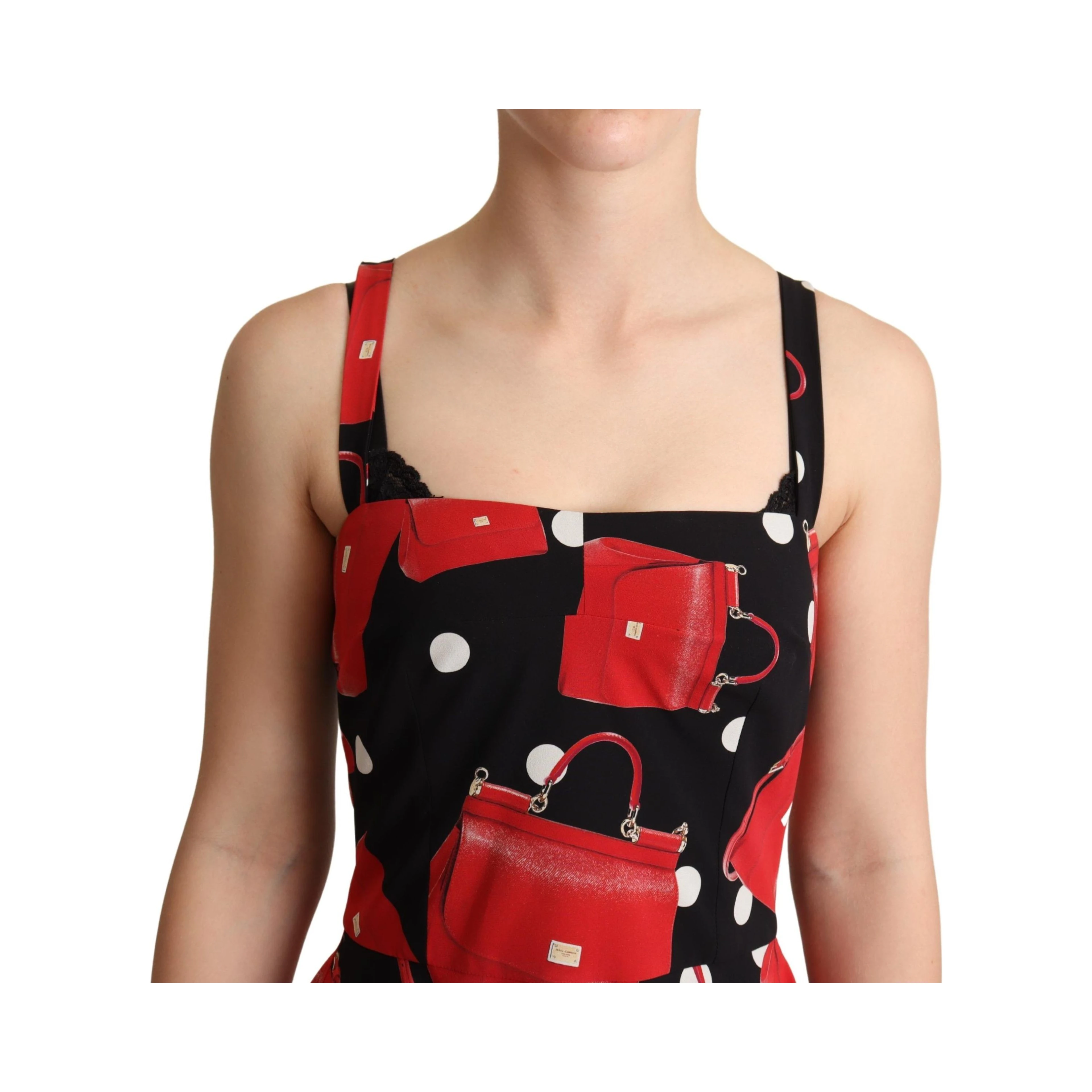 Black Red Bag Print A-line Mid Length Dress