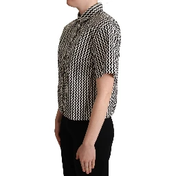 Black White Zigzag Collar Cotton Top Shirt