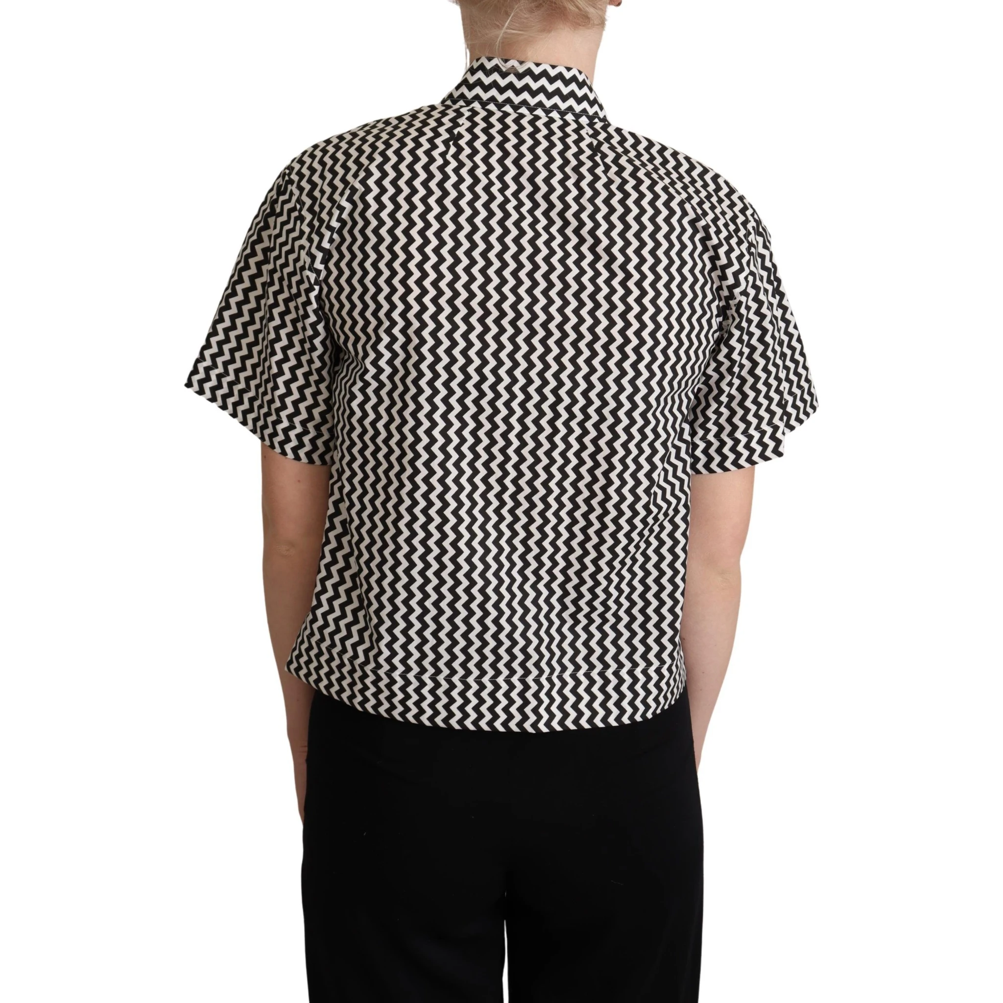 Black White Zigzag Collar Cotton Top Shirt