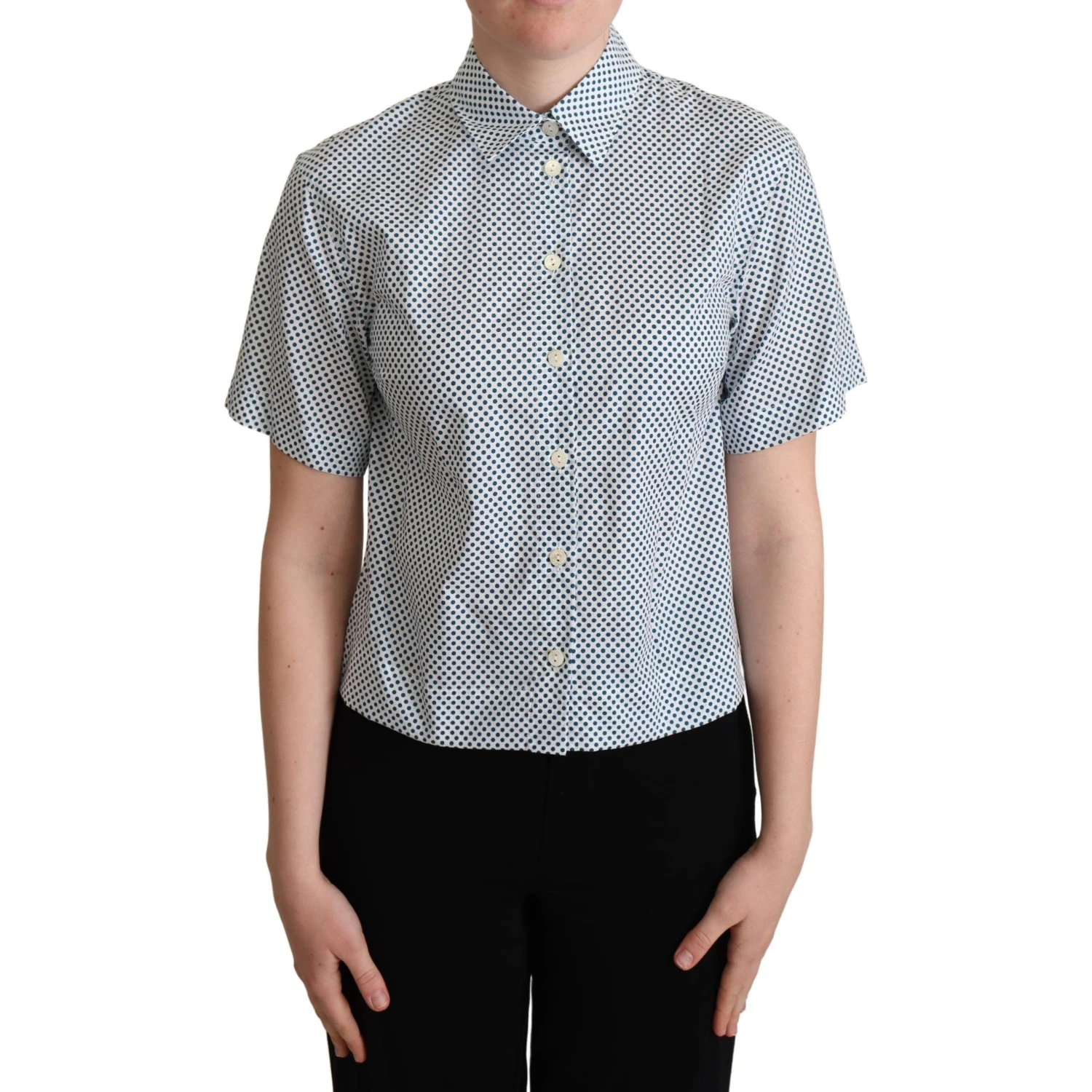 White Blue Polka Dot Cotton Shirt