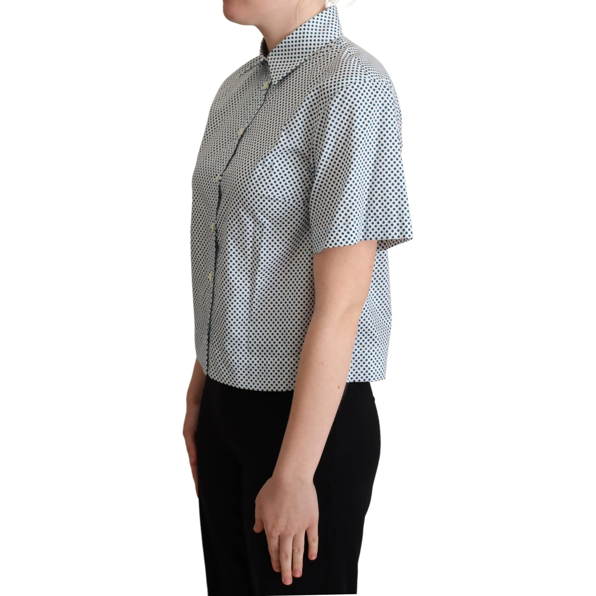 White Blue Polka Dot Cotton Shirt