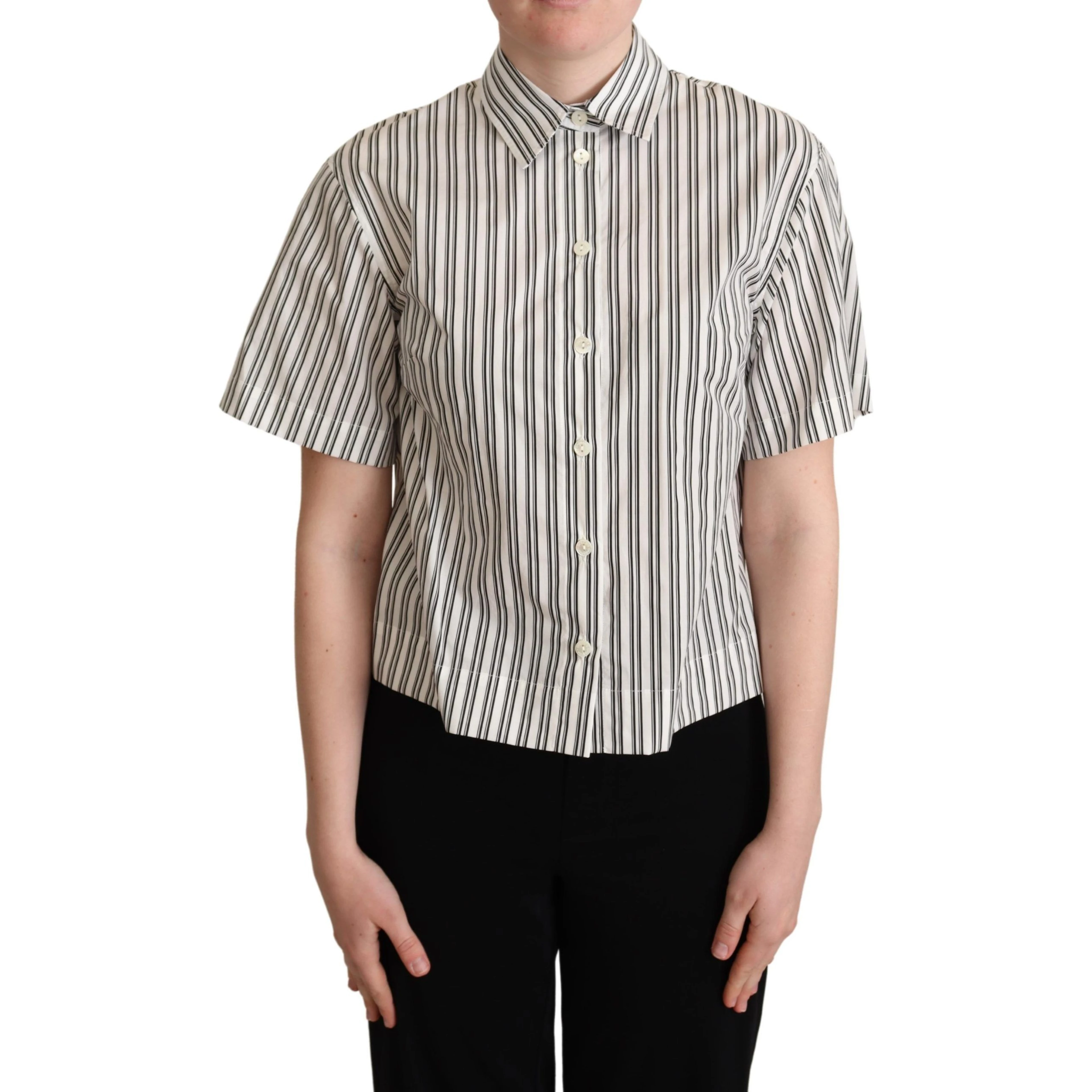 White Black Striped Shirt Blouse Top