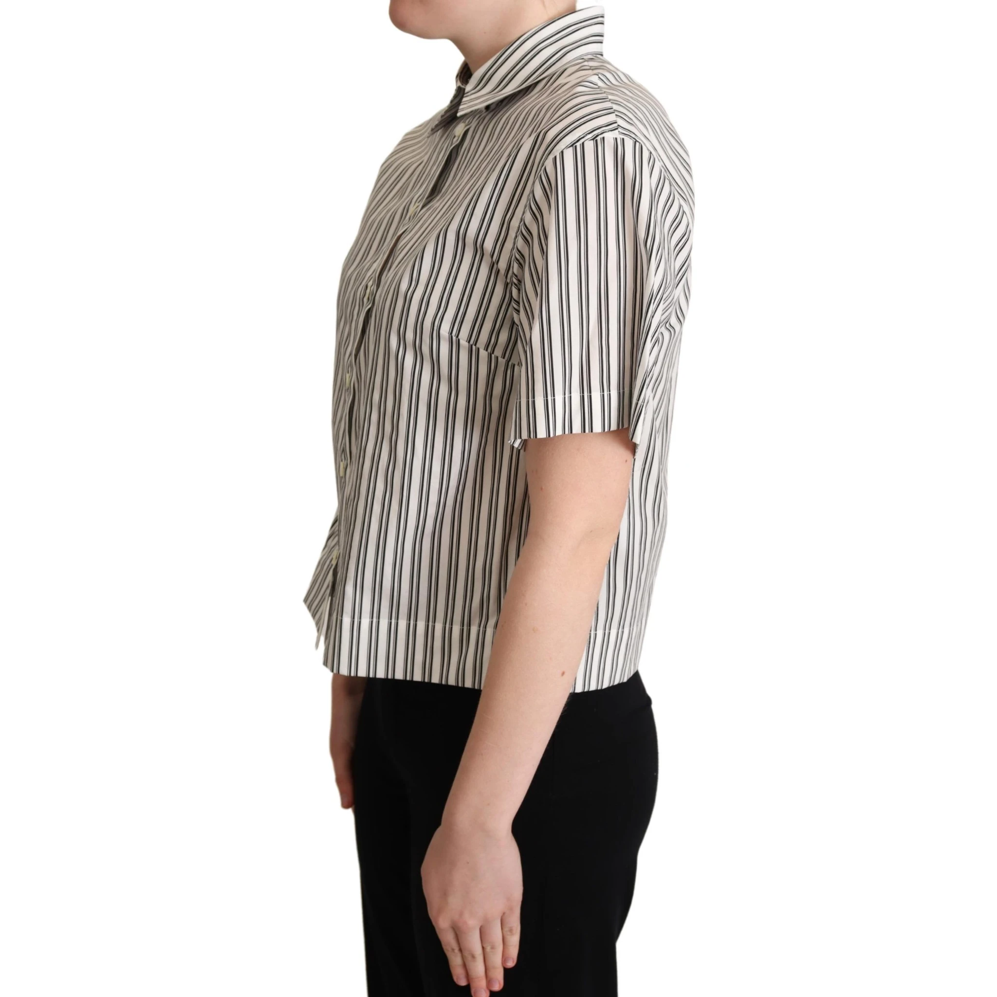 White Black Striped Shirt Blouse Top