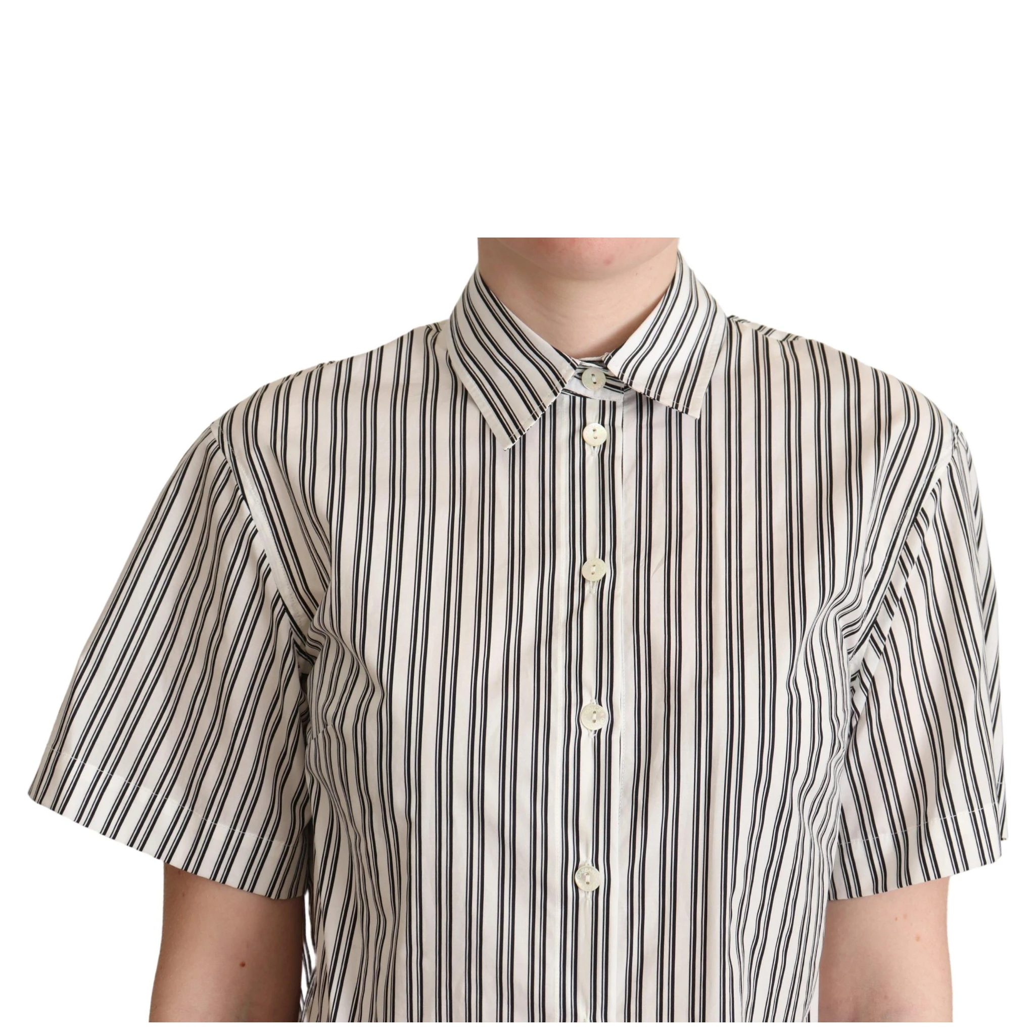 White Black Striped Shirt Blouse Top